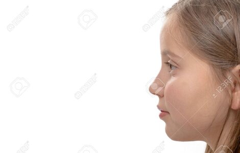 50135040 a cute little girl side view isolated on white